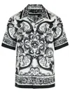 Dolce & Gabbana Maiolica Black And White Bowling Shirt With Cuban Collar And All-over Print In Silk Man In Black
