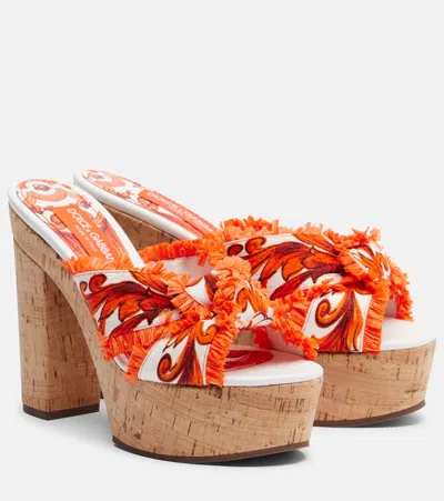 Dolce & Gabbana Majolica Brocade Platform Sandals In Orange