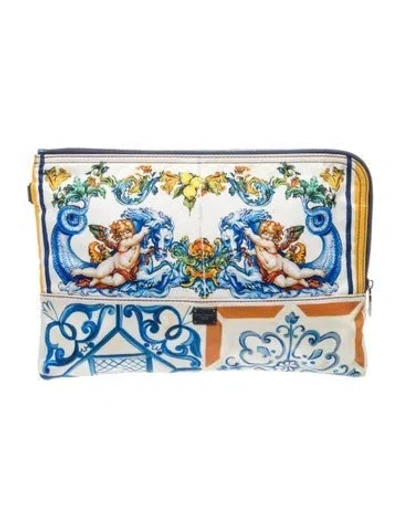 Pre-owned Dolce & Gabbana Majolica Clutch In Blue
