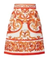 Dolce & Gabbana Majolica Cotton And Linen-blend Miniskirt In Orange