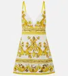 Dolce & Gabbana Short Majolica-print Brocade Dress With Straps In Multicoloured