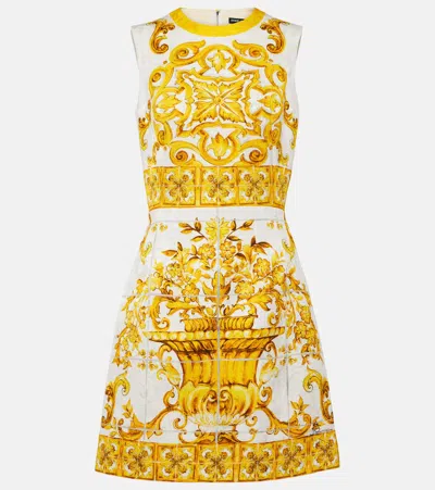 Dolce & Gabbana Majolica Sleeveless Silk Minidress In Yellow