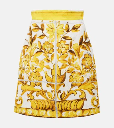 Dolce & Gabbana Majolica-print Pencil Skirt In Yellow