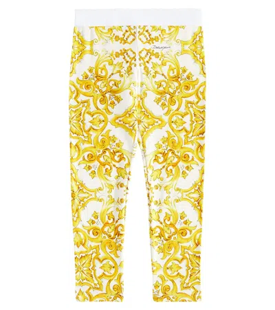 Dolce & Gabbana Kids' Majolica Cotton-blend Jersey Leggings In Yellow
