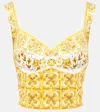 Dolce & Gabbana Maiolica Printed Cropped Cotton-blend Poplin Corset Top In Gelb 