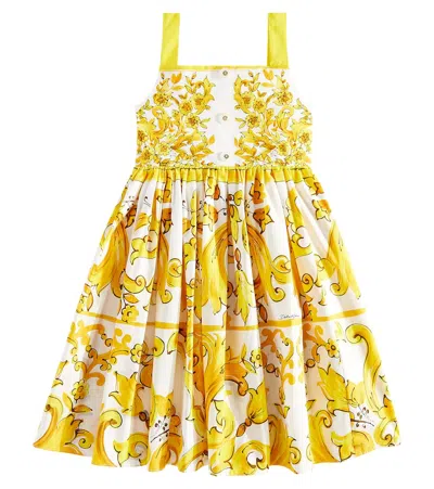 Dolce & Gabbana Kids' Majolica-print Cotton Dress In Multicoloured