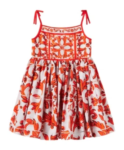 Dolce & Gabbana Kids' Majolica Cotton Dress In Red