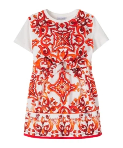 Dolce & Gabbana Kids' Majolica Cotton Jersey Dress In Orange