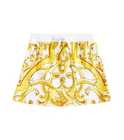 Dolce & Gabbana Kids' Majolica Cotton Jersey Skirt In Yellow