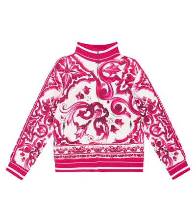 Dolce & Gabbana Babies' Majolica Cotton Jersey Track Jacket In Pink