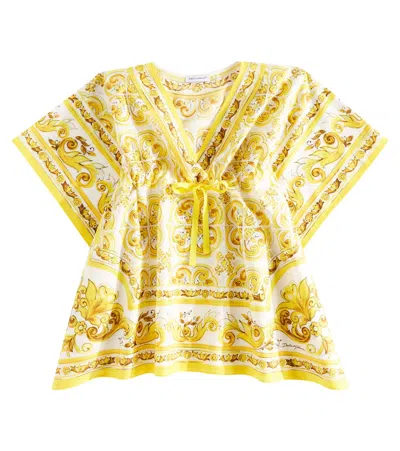 Dolce & Gabbana Babies' Majolica Cotton Kaftan In Yellow