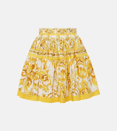 Dolce & Gabbana Maiolica Pleated Printed Cotton-poplin Mini Skirt In Yellow