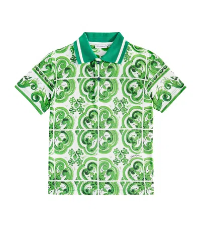 Dolce & Gabbana Kids' Majolica Cotton Piqué Polo Shirt In Green