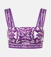 Dolce & Gabbana Cropped Printed Cotton-twill Top In Purple