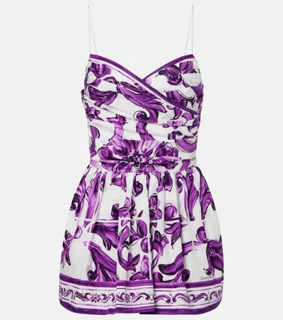 Dolce & Gabbana Majolica Cotton Poplin Bustier Dress In Purple