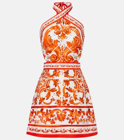 Dolce & Gabbana Printed Cotton-poplin Mini Dress In Orange