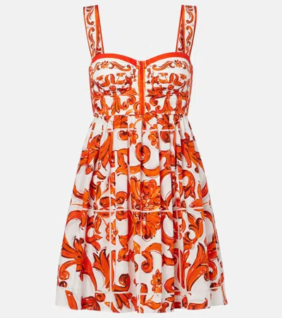 Dolce & Gabbana Short Dress In Majolica Print Cotton Poplin In Animal Print
