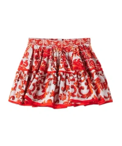 Dolce & Gabbana Kids' Majolica Cotton Skirt In Red