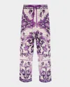 Dolce & Gabbana Pantaloni In Pizzo Crochet Stampa Maiolica In Purple