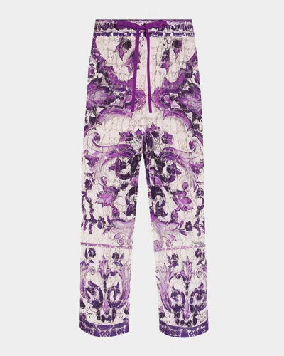 DOLCE & GABBANA MAJOLICA CROCHET LACE WIDE-LEG CROP PANTS