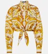 Dolce & Gabbana Majolica Cropped Cotton Poplin Shirt In Multicoloured
