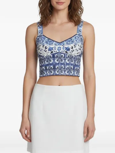 Pre-owned Dolce & Gabbana Majolica Cropped Top In White