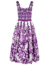 Dolce & Gabbana Women Cotton Midi Dress With Maiolica Print In Purple