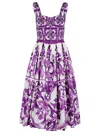 Dolce & Gabbana Dress With Purple Majolica Print In Cotton Poplin In Purple