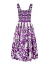 Dolce & Gabbana Dress With Purple Majolica Print In Cotton Poplin In Purple