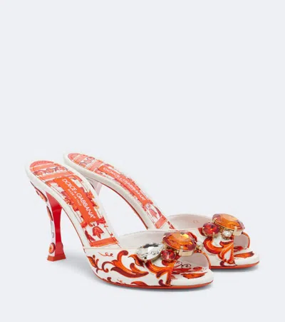 Dolce & Gabbana Majolica Embellished Brocade Mules In Multi