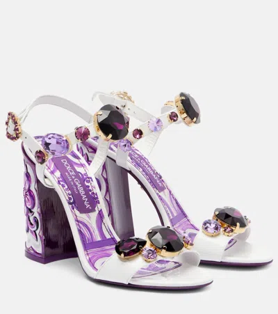 Dolce & Gabbana Majolica Embellished Leather Sandals In Purple