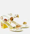Dolce & Gabbana Stone Embellished Leather Block-heel Sandals In Yellow