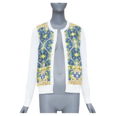 Pre-owned Dolce & Gabbana Dolce Gabbana Majolica Embroidery Anglais Lace Cream Cotton Cardigan It40 S In White