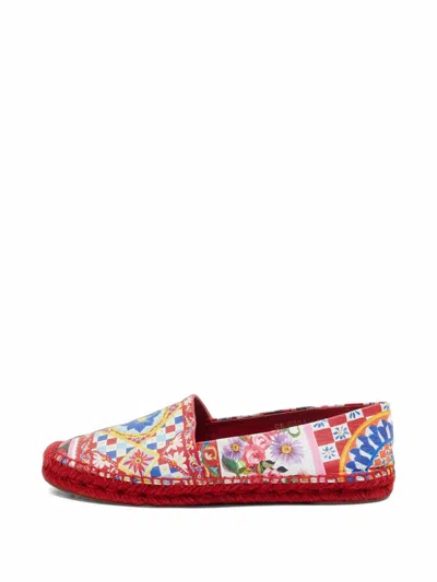 Pre-owned Dolce & Gabbana Majolica Flat Espadrilles In Red