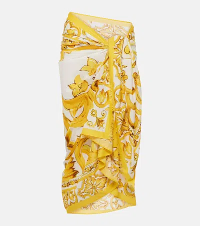 Dolce & Gabbana Majolica Fringed Cotton Scarf In Yellow