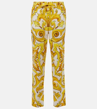 Dolce & Gabbana Majolica High-rise Cotton Straight Pants In Multicoloured