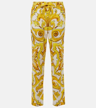 Dolce & Gabbana Majolica High-rise Cotton Straight Pants In Yellow