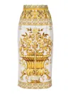Dolce & Gabbana Majolica Print Silk Midi Pencil Skirt In Amarillo