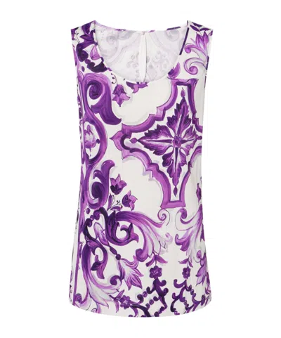 Dolce & Gabbana Majolica Jersey Tank Top In Black