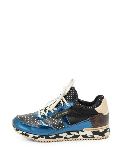 Pre-owned Dolce & Gabbana Majolica Lace-up Sneakers In Black