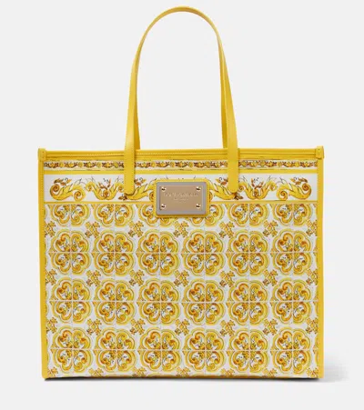 Dolce & Gabbana Majolica-print Canvas Tote Bag In Yellow