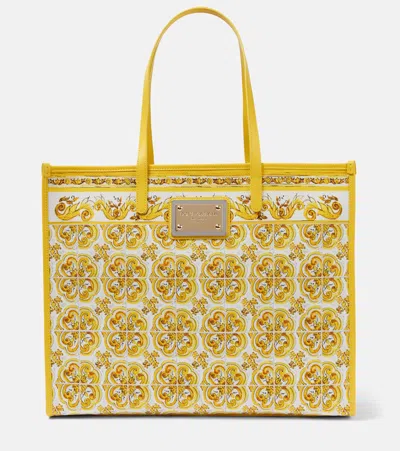 Dolce & Gabbana Yellow Majolica-print Canvas Large Tote Bag