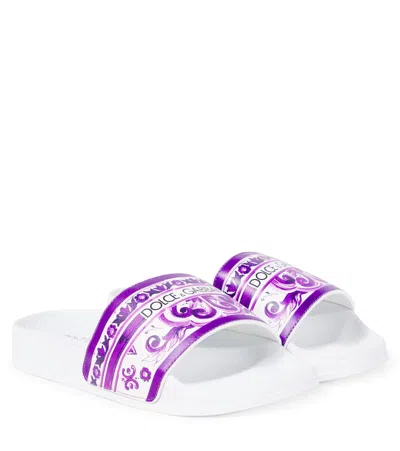 Dolce & Gabbana Kids' Majolica Leather Slides In Purple