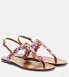 Dolce & Gabbana Majolica Leather-trimmed Satin Thong Sandals In Purple