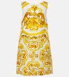 Dolce & Gabbana Short Majolica-print Brocade Dress In Yellow