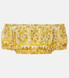 Dolce & Gabbana Yellow And White Crop Top With Majolica Print In Cotton Woman In Yellow