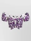 Dolce & Gabbana Majolica Off Shoulder Cropped Top Knot Detail In Purple