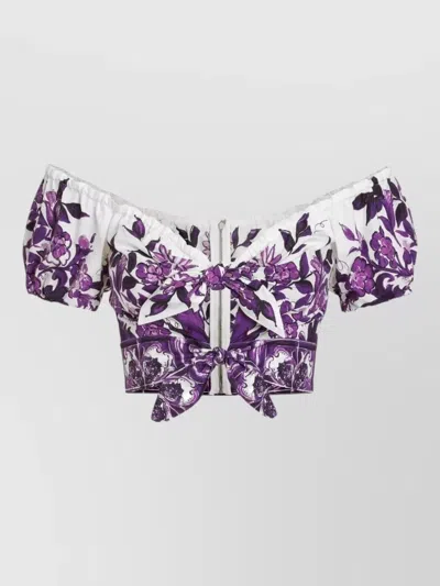 DOLCE & GABBANA MAJOLICA OFF SHOULDER CROPPED TOP KNOT DETAIL