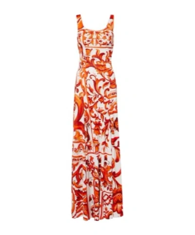 Dolce & Gabbana Majolica Organza Maxi Dress In Multi