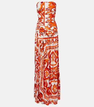 Dolce & Gabbana Majolica Organza Midi Dress In Brown